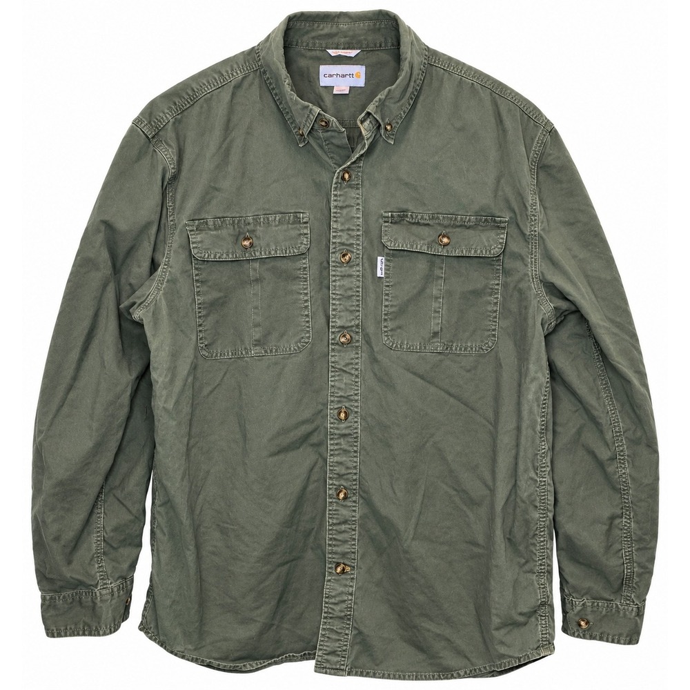 Carhartt Mens Relaxed Fit Long Sleeve Button Down Shirt Olive Green Large